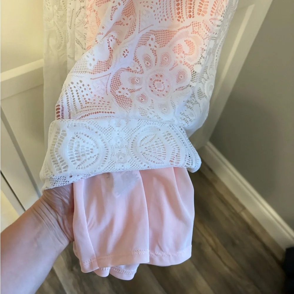 BCBGMAXAZRIA “Meilani” Lace Dress XXS NWT Blush Pink/White High-Low - Picture 7 of 11